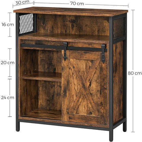 Rootz Sideboard - Storage Cabinet - Kitchen Cabinet - Sliding Door - Open Compartment - Adjustable Shelf - Industrial - Brown - Black - 70 x 30 x 80 cm