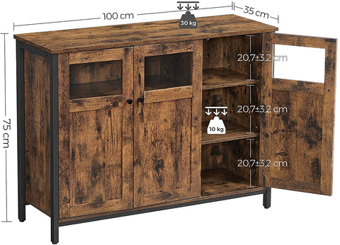 Rootz Sideboard - Kitchen cabinet - Storage cabinet - Industrial - Processed Wood - Metal - Brown - Black - 100 x 35 x 75 cm