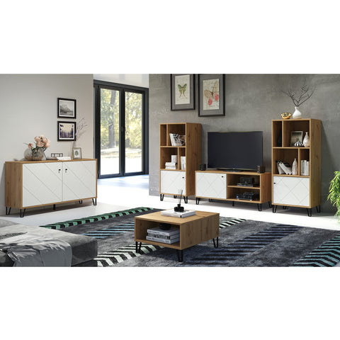 Rootz Living Room Shelving Unit - Display Stand - Storage Rack - Bookshelf - Decor Holder - Organizer Tower - Furniture Piece - Artisan Oak/White - 63 x 136 x 40 cm