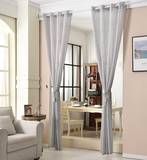 Rootz Transparent Linen-Look Curtain - Drapery - Window Covering - Sheer - Window Treatment - Panel - Shade - Light Gray - 140x245cm