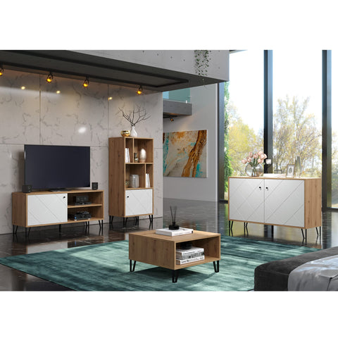 Rootz Living Room Shelving Unit - Display Stand - Storage Rack - Bookshelf - Decor Holder - Organizer Tower - Furniture Piece - Artisan Oak/White - 63 x 136 x 40 cm