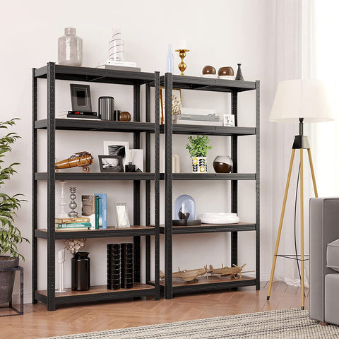 Rootz Lagerregal – Bücherregal – Lagerschrank – 5 Regale – Industriell – Multifunktional – Schwarz – Braun – Stahl – MDF – 150 x 75 x 30 cm