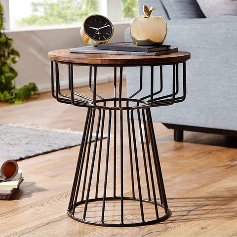 Rootz Side Tables - Wood Metal Coffee Table - Side Tables - Brown - 47 x 55 x 47 cm