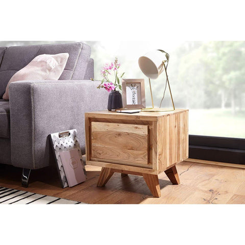 Rootz Nightstand - Wooden Side Table - Brown - 45 x 45 x 44 cm