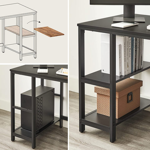 Rootz Desk - Computer Table - Office Table - Storage Space - Industrial - Processed Wood - Steel - Black - 120 x 60 x 75 cm