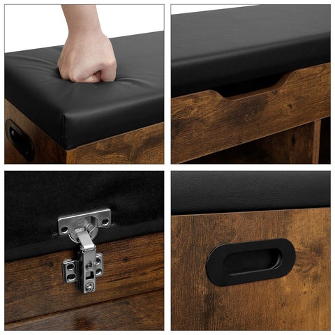 Rootz Shoe Bench - Seat Bench - Padded, 3 Open Compartments, Under Seat Storage - Shoe Storage - Hallway, Living Room, Bedroom - Dark Brown
