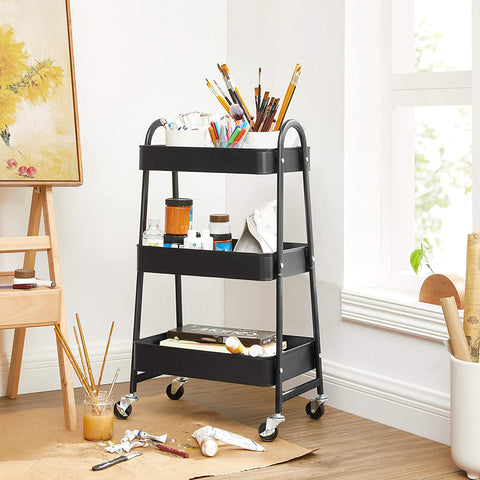 Rootz Kitchen trolley - Kitchen trolley - Serving trolley - 3 Levels - 2 Brakes - Handles - Metal - Black