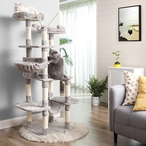 Rootz Cat Tree - Scratching Post - Hammock - Cat Cave - 6 Levels - Gray - Beige - 50 x 50 x 164 cm