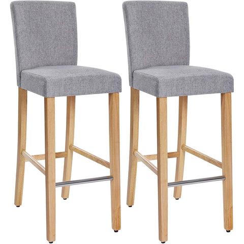 Rootz Bar Stools - Set Of 2 - Upholstered - Backrest - Footrest - Solid Wood - Light Gray - Natural - 39 x 51.5 cm x 104 cm