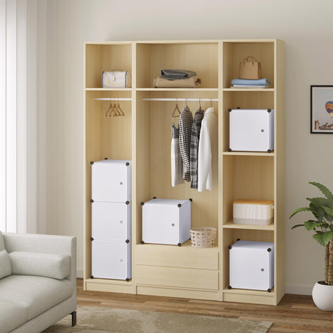 Rootz Wardrobe - Closet - Storage Unit - Clothing Organizer - Shelving System - Cabinet - White - 96x30x96cm