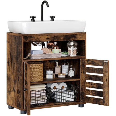 Rootz Bathroom furniture - Washbasin base cabinet - Recess - Open compartment - French doors - Industrial - Brown - Black - Processed Wood - 60 x 30 x 63 cm