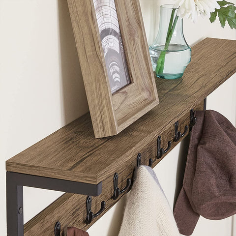 Rootz Wall Coat Rack with 1 Storage Shelf and 7 Hooks - Wall Shelf - Wall Hanging Shelf Hook Rack