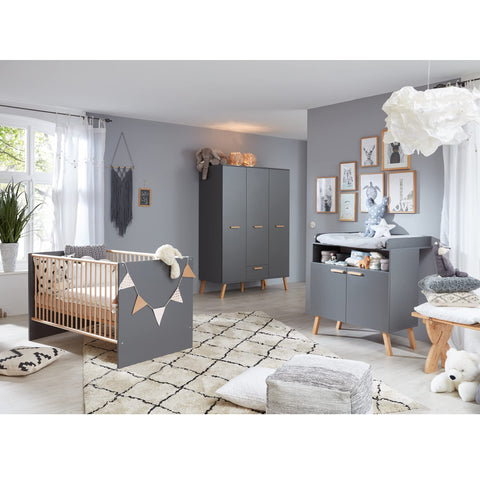Rootz Baby Room Wardrobe - Cabinet - Closet - Storage - Armoire - Cupboard - Dresser - Grey - 130 x 190 x 60 cm