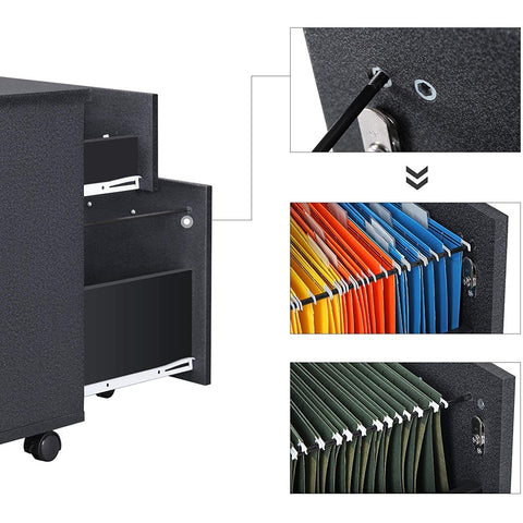 Rootz Drawer Unit Black - Steel Locker On Wheels - Office Cabinet - Roll Container