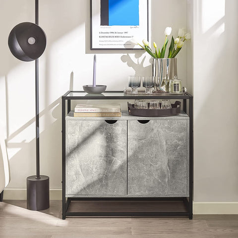 Rootz Dressoir met glazen blad en 2 deuren - Hal Console Tafel Keuken Eetkamer Woonkamer Opbergkast Kast Dressoir