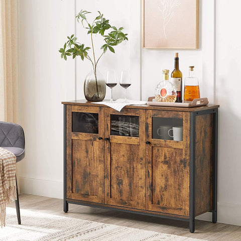 Rootz Sideboard - Kitchen cabinet - Storage cabinet - Industrial - Processed Wood - Metal - Brown - Black - 100 x 35 x 75 cm