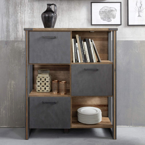 Rootz Living Room Stand Shelf - Bookcase - Storage Unit - Display Rack - Organizer - Shelving System - Cabinet - Brown (Oldwood with Matera) - 113 x 136 x 42 cm