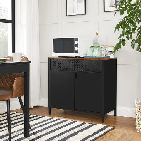 Rootz Sideboard - Sideboard - Storage Cabinet - Magnetic Closure - Adjustable Shelves - Metal - Processed Wood - Brown - Black - 80 x 40 x 76 cm