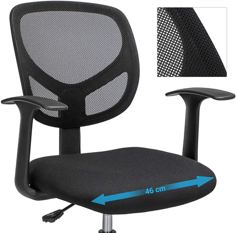 Rootz Office chair - Swivel chair - Work stool - Ergonomic - Armrests - Height Adjustable - Footrest - Black - Plastic - Fabric - 64 x 64 x 97-117 cm