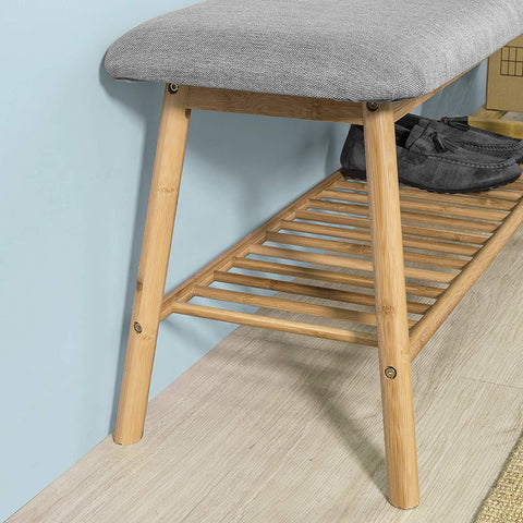 Rootz Bamboe Schoenenrek - Schoenenbank met Zitkussen - Gang - B91 × D34 × H45cm