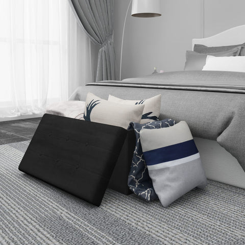 Rootz Opbergbank - Poef - Zitkist - Fluwelen Kruk - Meubelkoffer - Gestoffeerde Box - Zwart - 76x37,5x38 cm