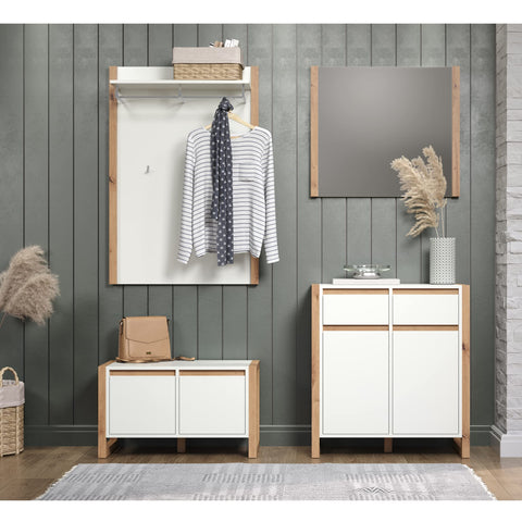 Rootz Wall Mirror - Stylish Reflective Accent - Modern Artisan Oak Frame - White/Artisan Oak - 78 x 69 x 4 cm