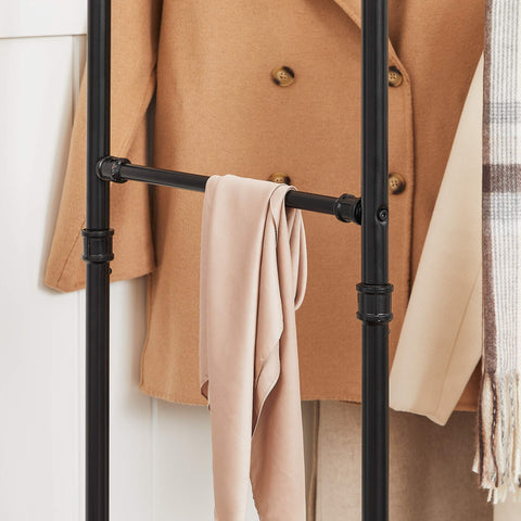 Rootz Coat rack - Clothes rail - Coat stand with 2 clothes rails and shelf - Loadable up to 110 kg - Industrial design - For bedroom and dressing room - Black