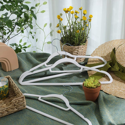 Rootz Clothes Hangers - 20 Pieces - Velvet - ABS - Anti-Slip - White - 45 x 0.6 x 23.5 cm