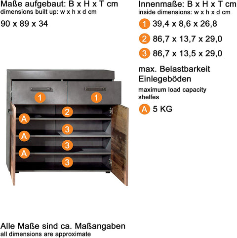 Rootz Shoe cabinet - Storage for shoes - Cupboard - Sideboard - 90 x 89 x 34 cm Graphite gray
