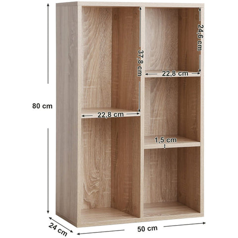 Rootz Bookcase - Storage cabinet with 5 compartments - Cupboards - Wood - 50 x 24 x 80 cm