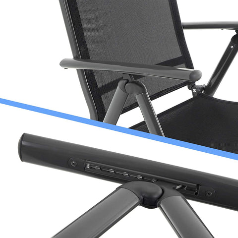 Rootz Gartenstühle – 2er-Set – Klappstühle – Outdoor-Stühle – Aluminiumrahmen – Rückenlehne – verstellbar – Schwarz/Grau