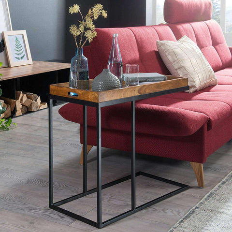 Rootz Coffee Table - Wood Metal Side Table - Brown - 70 x 65 x 34 cm