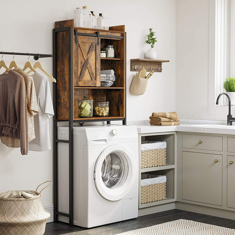 Rootz Storage Cabinet - Toilet Cabinet - Bathroom Cabinet - Steel Frame - Washing Machine Cabinet - Industrial - Brown - Black - 64 x 24 x 171 cm