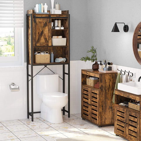 Rootz Storage Cabinet - Toilet Cabinet - Bathroom Cabinet - Steel Frame - Washing Machine Cabinet - Industrial - Brown - Black - 64 x 24 x 171 cm