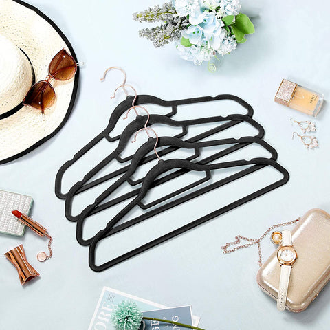 Rootz Velvet Clothes Hanger Set - 30 Pieces - 45 cm - Anti-slip - Trouser Hanger - Clothes Hanger - Black Rose Gold