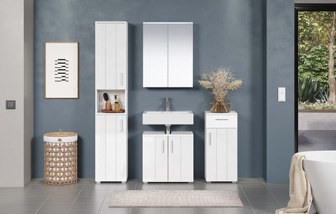 Rootz Bathroom Dresser - Storage Cabinet - Vanity Chest - Standing Unit - Organizer - Furniture Piece - White High Gloss - 37x83x31 cm