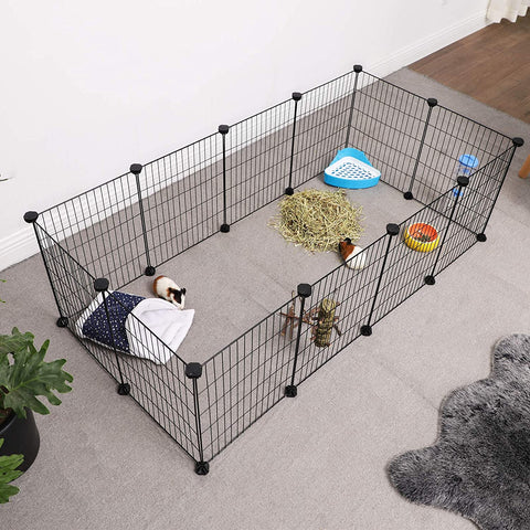 Rootz Animal Run - Adjustable Box - Animal Hutch - Guinea Pig Enclosure - Mesh House - 143 x 73 x 46 cm - Black