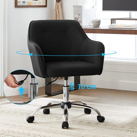 Rootz Office Chair - Swivel Chair - Office Chair - On Wheels - Height Adjustable - Steel - Imitation Linen - Black - Silver - 65 x 69 x (83-93) cm