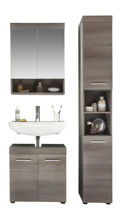 Rootz Bathroom Set of 3 - Vanity Set - Chest of Drawers - Storage Dresser - Modern Bath Furniture - Organizer - Silver - 103 x 190 x 31 cm
