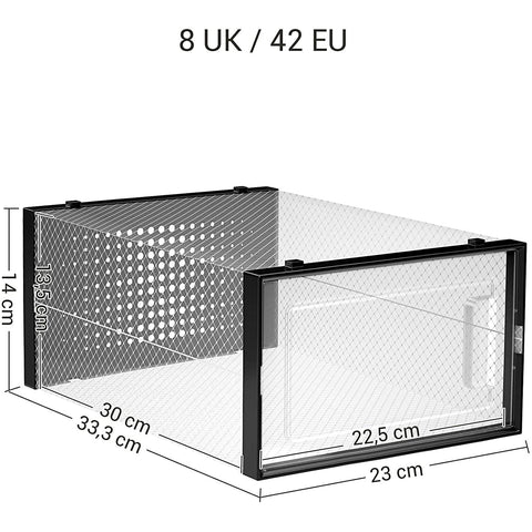 Rootz Shoe Boxes - 18 Storage Boxes - Foldable and Stackable - Transparent-Black - 31 x 24.5 x 17.5 cm