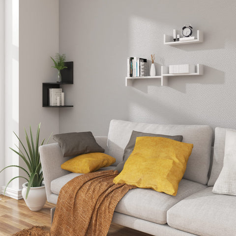 Rootz Wall Shelves - U-Shaped Display - Hanging Bookcase - Decorative Storage - Wallboard Set - Floating Ledges - White - 26x9.7x6cm, 34x9.7x7.5cm, 42x9.7x9cm