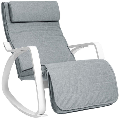 Rootz Schommelstoel Met Voetsteun - Verstelbare Ligstoel - Relaxstoel - Fauteuil - Berkenhout - 150 kg draagvermogen - Grijs