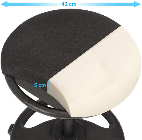 Rootz Work Stool - Ergonomic - On Wheels - Tiltable - Height Adjustable - Rotatable - Black - Fabric - Nylon - Iron - 50 x 50 x 55-73 cm