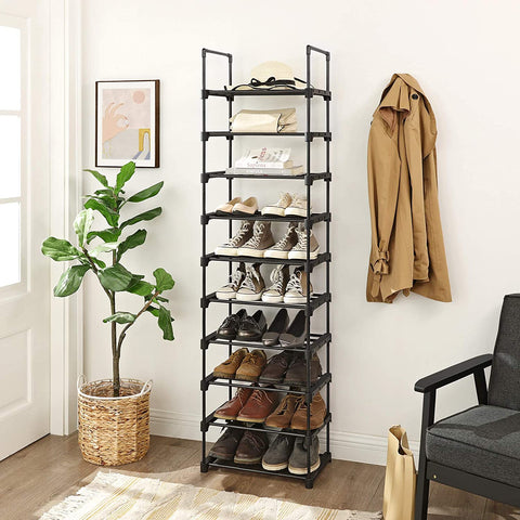 Rootz Storage Rack - 10 Levels - Shoe Cabinet - Shoe Rack - 45 x 30 x 174 cm - Black