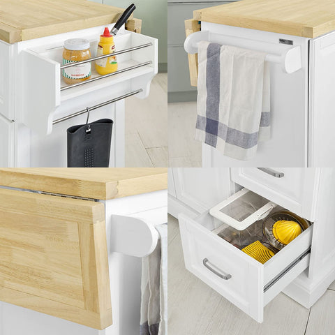 Rootz Extendable Kitchen Island Kitchen - Cabinet Sideboard Kitchen - Storage Trolley with Rubber Wood Worktop