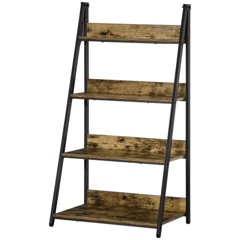 Rootz Ladder Shelf - Storage Rack - Free-standing Ladder Shelf - Industrial Design 4 Shelves - Chipboard/Steel - Brown/Black - 63.5 cm x 44 cm x 121 cm