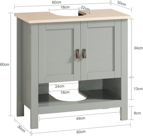 Rootz Badkamerkast voor onder de wastafel - Opbergkast met dubbele deuren - Geschikt voor wastafels op voetstuk
