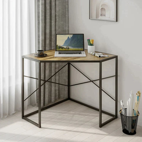 Rootz Corner Desk - Desk - Computer Desk - Office Desk - Work Desk - Industrial Design - Chipboard/Iron - Black/Brown - 80 cm × 80 cm × 77.5 cm