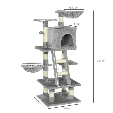 Rootz Cat tree - Cat tower with cave - Scratching post - Scratching posts for cats - Gray - 49 x 44 x 120 cm