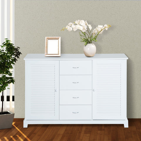 Rootz Sideboard - Chest of Drawers - Sideboard - 2 Doors - 4 Drawers - Storage Cabinet - White - MDF - 120 x 40 x 80 cm